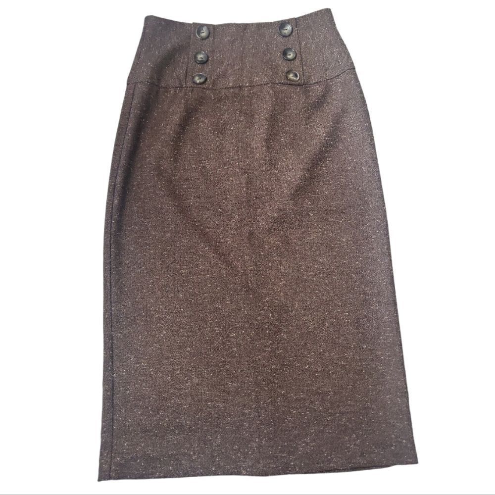 BCX Brown Tweed Button Pencil Skirt Size 3